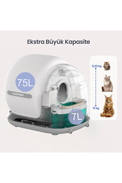 Haustier CB001 Akıllı Otomatik Kedi Tuvaleti - 75 L Hazneli 45 Adet Çöp Torbası - Elekli Paspas