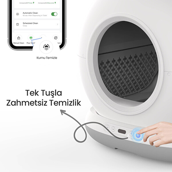 Haustier CB001 Akıllı Otomatik Kedi Tuvaleti - 75 L Hazneli 45 Adet Çöp Torbası - Elekli Paspas