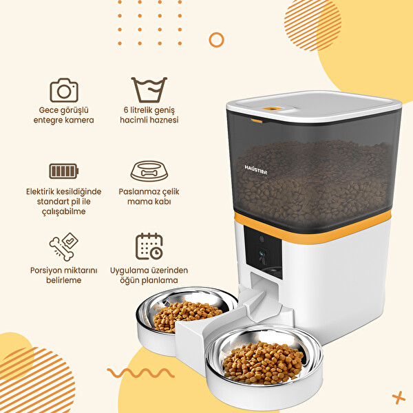 Haustier QQ005-Dual Kameralı Akıllı Otomatik Kedi Mama Kabı Beyaz