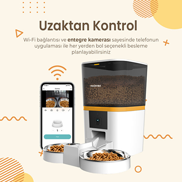 Haustier QQ005-Dual Kameralı Akıllı Otomatik Kedi Mama Kabı Beyaz