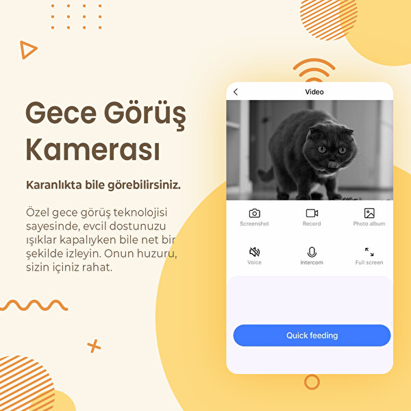 Haustier QQ005 Kameralı Akıllı Otomatik Kedi Mama Kabı Beyaz
