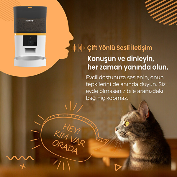 Haustier QQ005 Kameralı Akıllı Otomatik Kedi Mama Kabı Beyaz