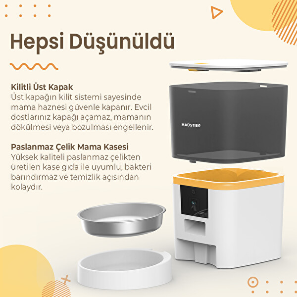 Haustier QQ005 Kameralı Akıllı Otomatik Kedi Mama Kabı Beyaz