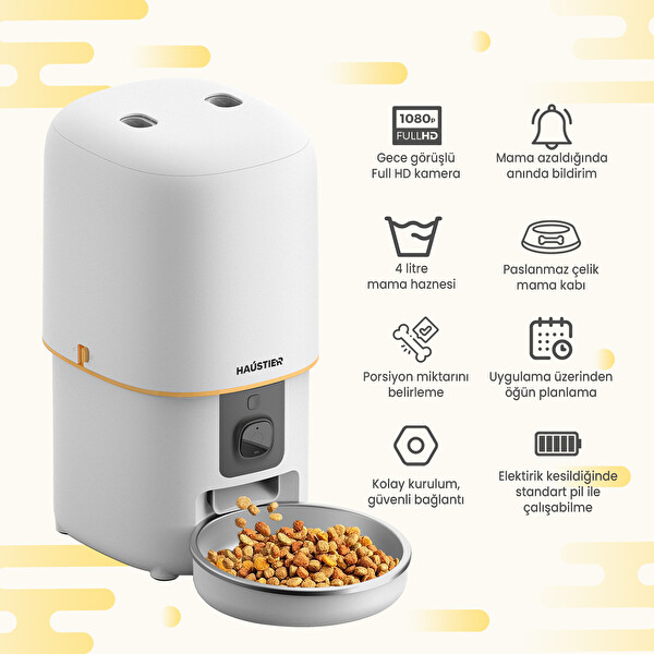 Haustier PF05 FHD Kameralı Görüş Akıllı Otomatik Kedi Mama Kabı Beyaz