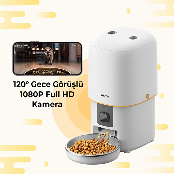 Haustier PF05 FHD Kameralı Görüş Akıllı Otomatik Kedi Mama Kabı Beyaz