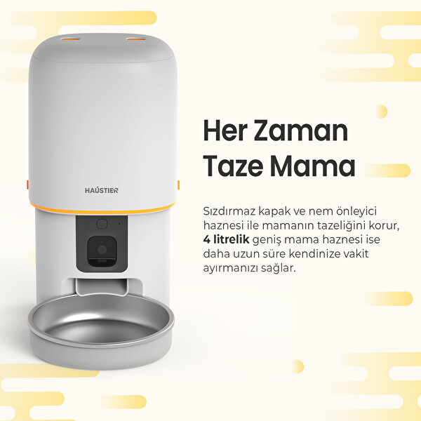 Haustier PF05 FHD Kameralı Görüş Akıllı Otomatik Kedi Mama Kabı Beyaz