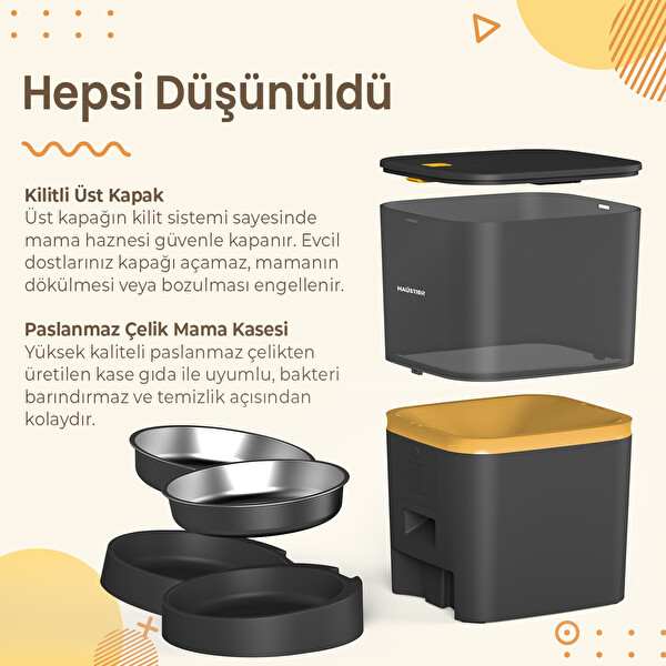 Haustier QQ005-Dual Kameralı Akıllı Otomatik Kedi Mama Kabı Siyah