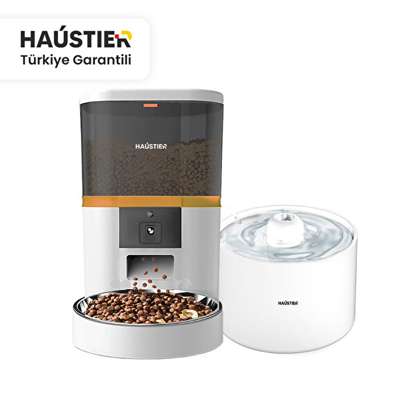 Haustier QQ005B-WF013 Akıllı Mama Kabı - Kedi Seramik Su Pınarı 2'li Kameralı Set