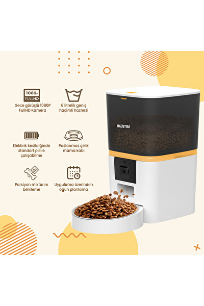 Haustier QQ009 Akıllı Kedi Köpek Otomatik Mama Kabı FHD Kameralı Beyaz