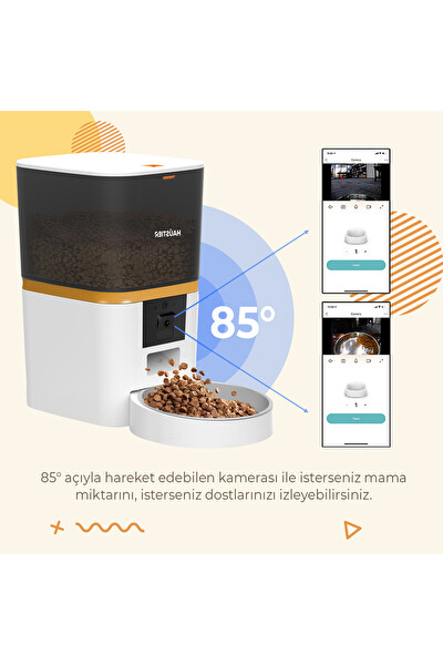 Haustier QQ009 Akıllı Kedi Köpek Otomatik Mama Kabı FHD Kameralı Beyaz