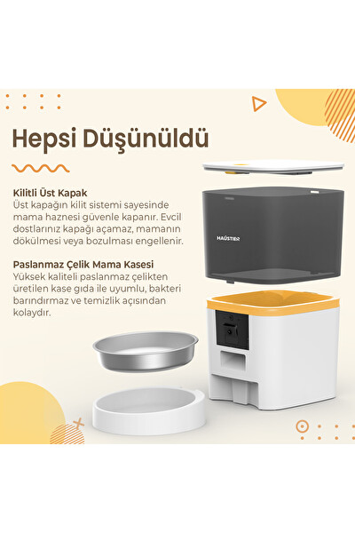 Haustier QQ009 Akıllı Kedi Köpek Otomatik Mama Kabı FHD Kameralı Beyaz