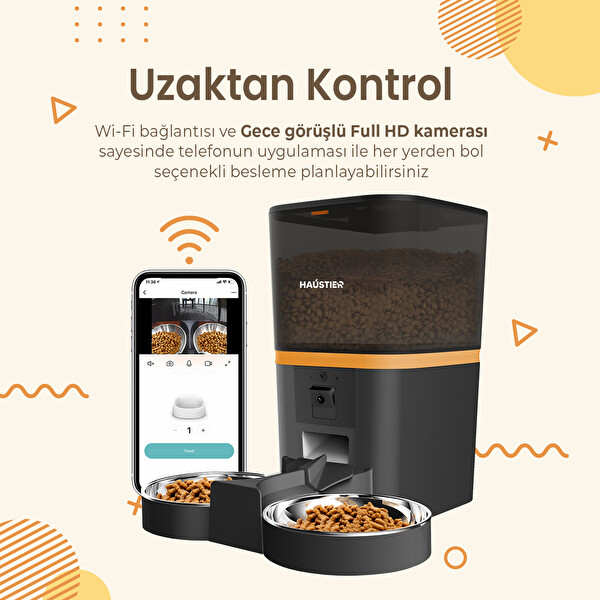 Haustier QQ009-Dual FHD Kameralı Otomatik Kedi Mama Kabı Siyah