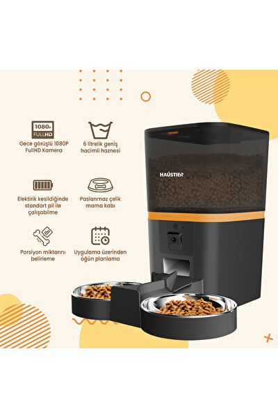 Haustier QQ009DS-WF009L-W Akıllı Mama Kabı Ve Kameralı Çelik Kedi Su Sebili 2'li Set