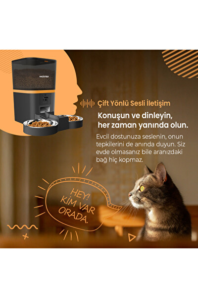Haustier QQ009DS-WF009L-W Akıllı Mama Kabı Ve Kameralı Çelik Kedi Su Sebili 2'li Set