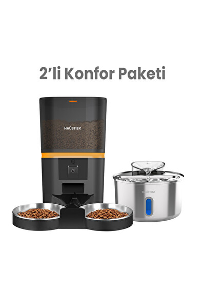 Haustier QQ009DS-WF009L-W Akıllı Mama Kabı Ve Kameralı Çelik Kedi Su Sebili 2'li Set