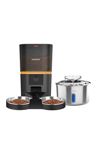 Haustier QQ009DS-WF009L-W Akıllı Mama Kabı Ve Kameralı Çelik Kedi Su Sebili 2'li Set