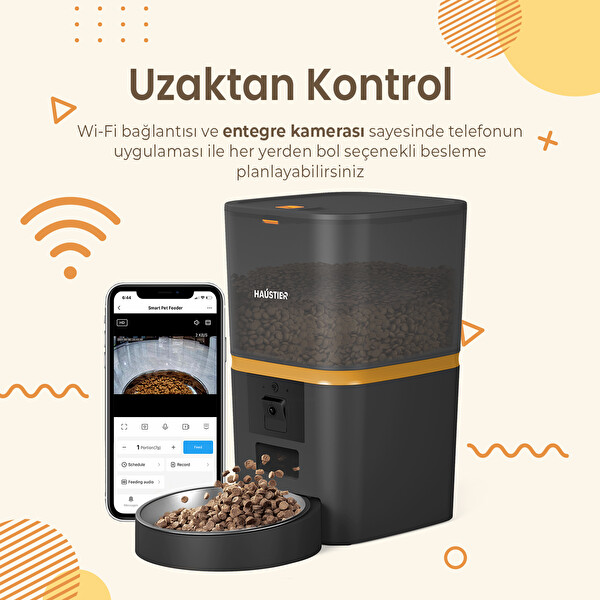 Haustier QQ009 Akıllı Kedi Köpek Otomatik Mama Kabı FHD Kameralı Siyah (Türkiye Garantili)