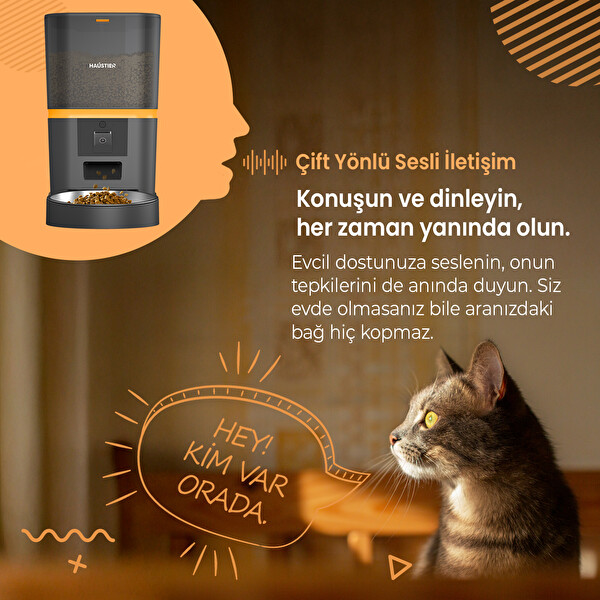 Haustier QQ009 Akıllı Kedi Köpek Otomatik Mama Kabı FHD Kameralı Siyah (Türkiye Garantili)
