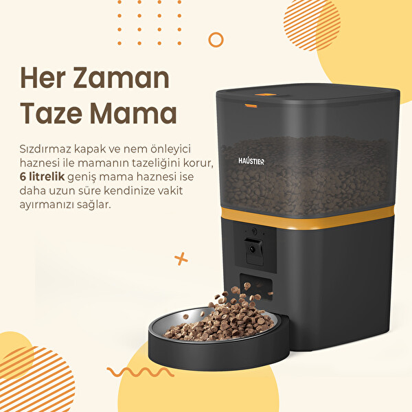 Haustier QQ009 Akıllı Kedi Köpek Otomatik Mama Kabı FHD Kameralı Siyah (Türkiye Garantili)