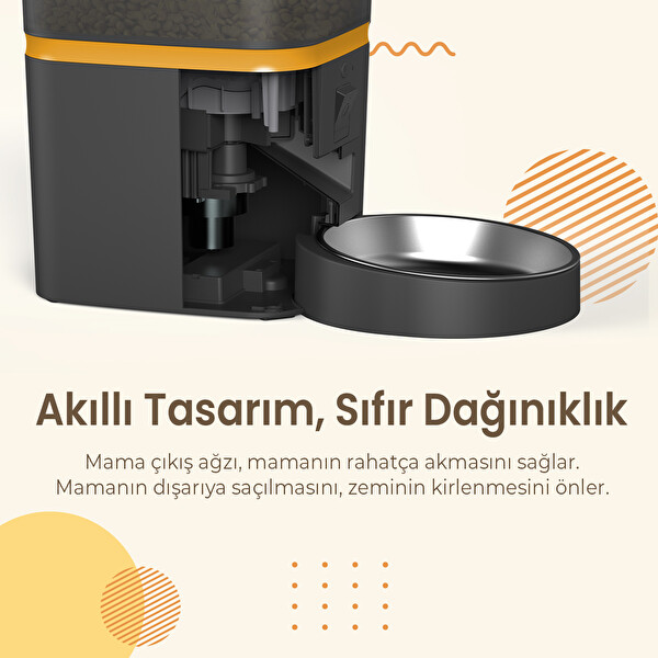 Haustier QQ009 Akıllı Kedi Köpek Otomatik Mama Kabı FHD Kameralı Siyah (Türkiye Garantili)