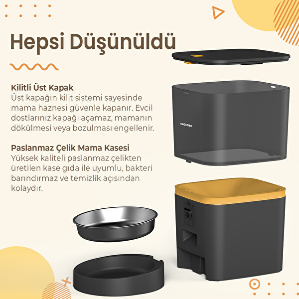 Haustier QQ009 Akıllı Kedi Köpek Otomatik Mama Kabı FHD Kameralı Siyah (Türkiye Garantili)