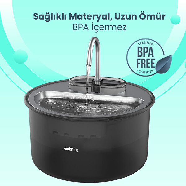 Haustier WF009LS Otomatik Kedi Su Sebili Siyah (Türkiye Garantili)