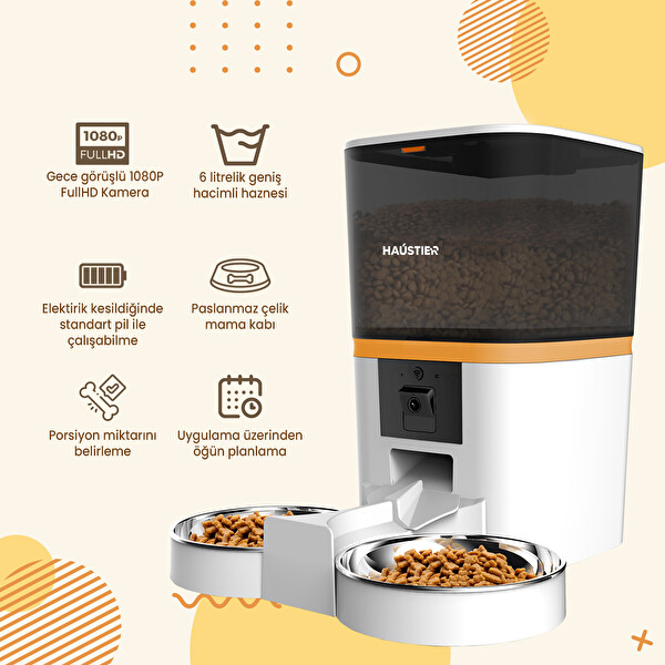 Haustier QQ009-Dual FHD Kameralı Akıllı Otomatik Kedi Mama Kabı Beyaz (Türkiye Garantili)