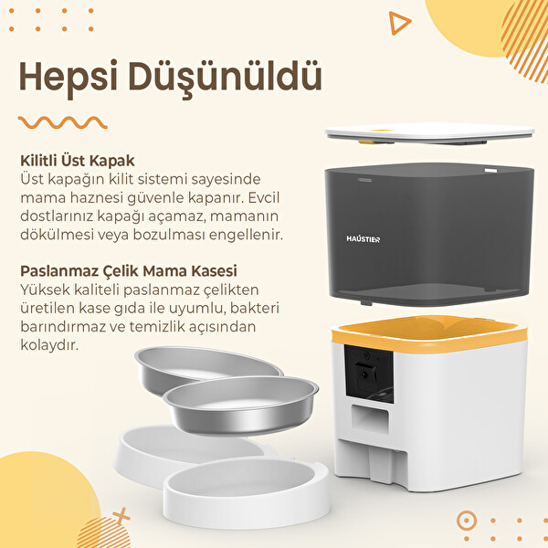 Haustier QQ009-Dual FHD Kameralı Akıllı Otomatik Kedi Mama Kabı Beyaz (Türkiye Garantili)