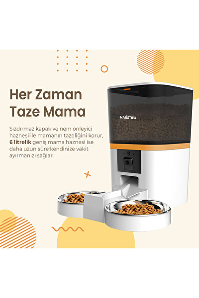Haustier QQ009-Dual FHD Kameralı Akıllı Otomatik Kedi Mama Kabı Beyaz (Türkiye Garantili)