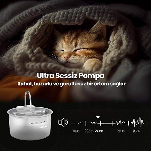 Haustier WF009LS Otomatik Kedi Su Çeşmesi 4 LT Çelik Üst Tabla BPA İçermez