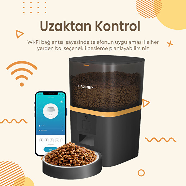 Haustier QQ003 Akıllı Kedi Köpek Otomatik Mama Kabı APP Kontrol Siyah (Türkiye Garantili)