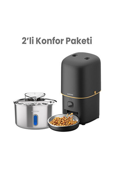 Haustier Akıllı Mama Kabı - Kedi Su Sebili 2'li Kameralı Set ( PF05S - WF009L-W )