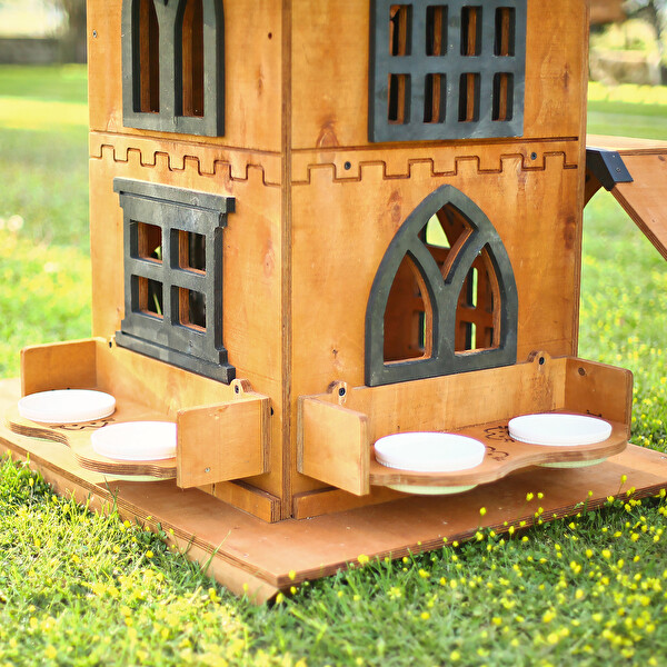 Mandu Ahşap 4 Katlı Teraslı Kedi Evi (Tırmalama - Mama Kaplı)