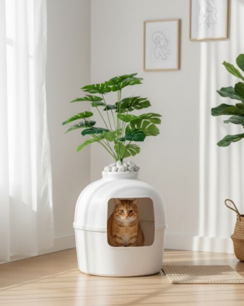 Reyo Dekorapet Dekoratif Kedi Tuvaleti - Beyaz