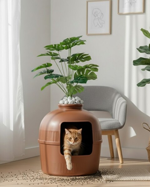 Reyo Dekorapet Dekoratif Kedi Tuvaleti - Kahverengi