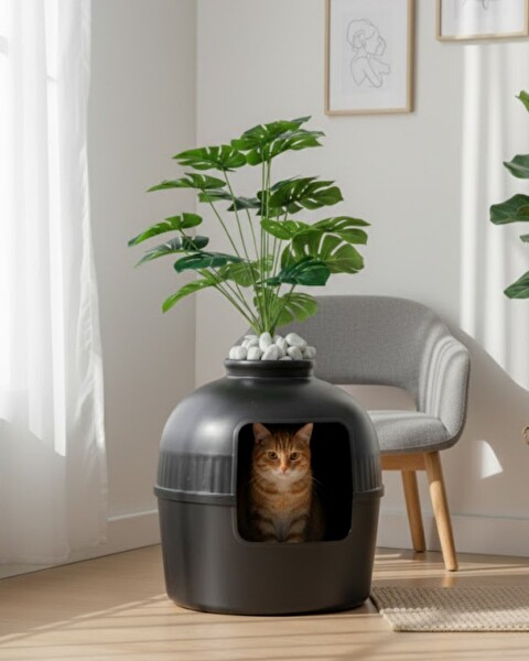 Reyo Dekorapet Dekoratif Kedi Tuvaleti - Siyah