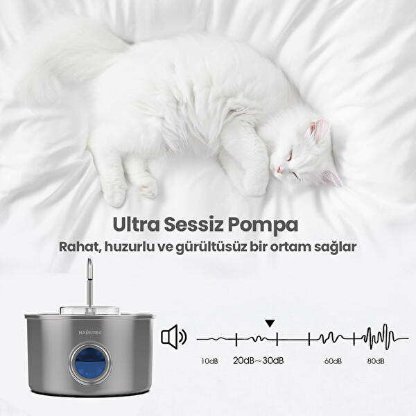 Haustier WF009LS-M Otomatik Kedi Su Pınarı 3.5 Lt Paslanmaz Çelik Kedi Su Sebili