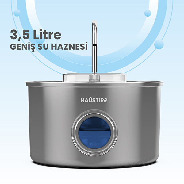 Haustier WF009LS-M Otomatik Kedi Su Pınarı 3.5 Lt Paslanmaz Çelik Kedi Su Sebili