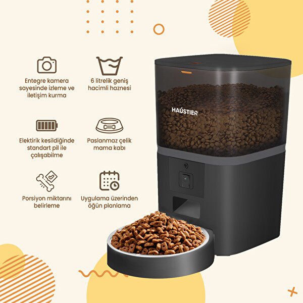 Haustier QQ005 Akıllı Mama Kabı ve WF009LS-M 2'li Set Siyah Paslanmaz Çelik