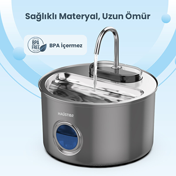 Haustier QQ005 Akıllı Mama Kabı ve WF009LS-M 2'li Set Siyah Paslanmaz Çelik