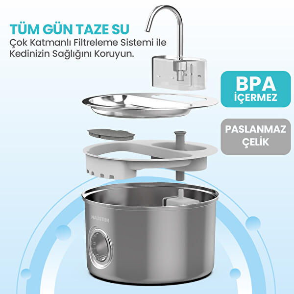 Haustier QQ005 Akıllı Mama Kabı ve WF009LS-M 2'li Set Siyah Paslanmaz Çelik