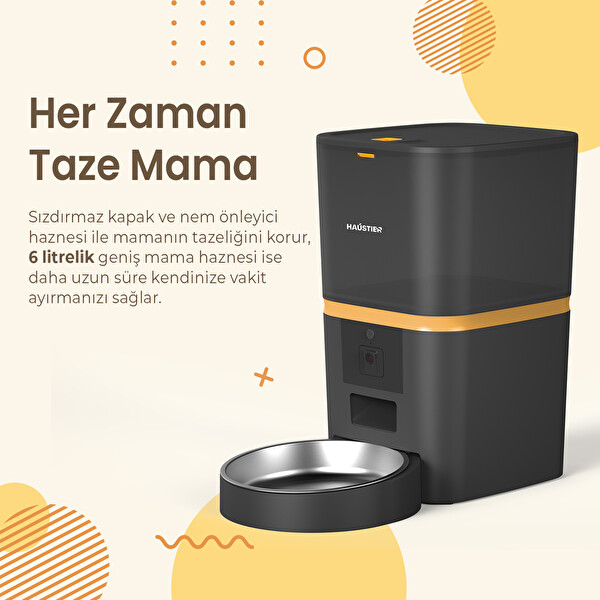 Haustier QQ005 Akıllı Mama Kabı ve WF009LS-M 2'li Set Siyah Paslanmaz Çelik