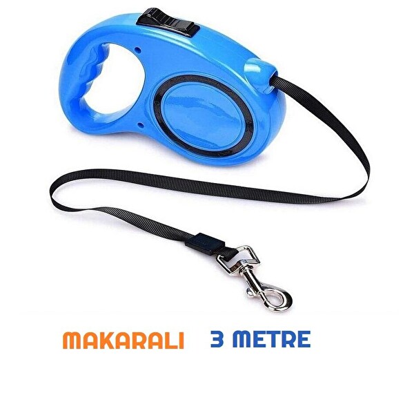 Süslü Pati Otomatik Uzayan Köpek Tasması - Mavi 3 M