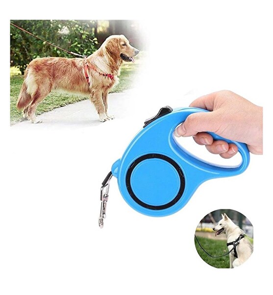 Süslü Pati Otomatik Uzayan Köpek Tasması - Mavi 3 M