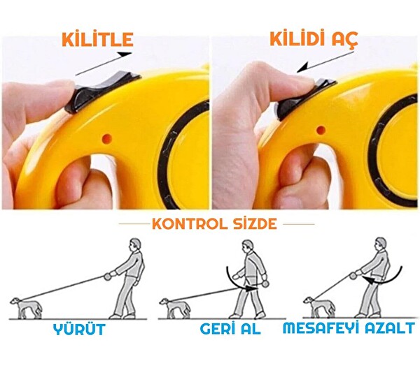 Süslü Pati Otomatik Uzayan Köpek Tasması - Mavi 3 M