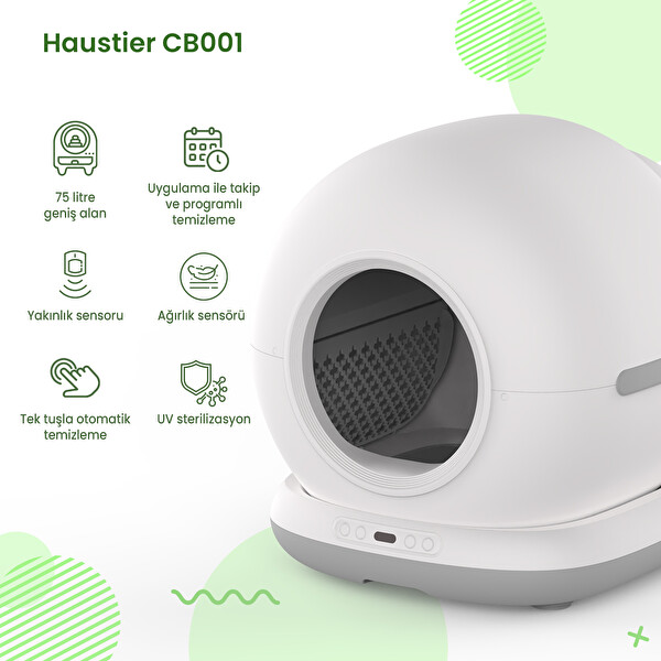 Haustier Kameralı Akıllı Otomatik Kedi Tuvaleti - Akıllı Mama Kabı - Kedi Su Sebili 3'lü Set