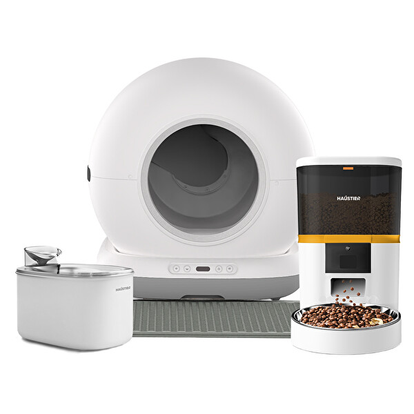 Haustier Kameralı Akıllı Otomatik Kedi Tuvaleti - Akıllı Mama Kabı - Kedi Su Sebili 3'lü Set