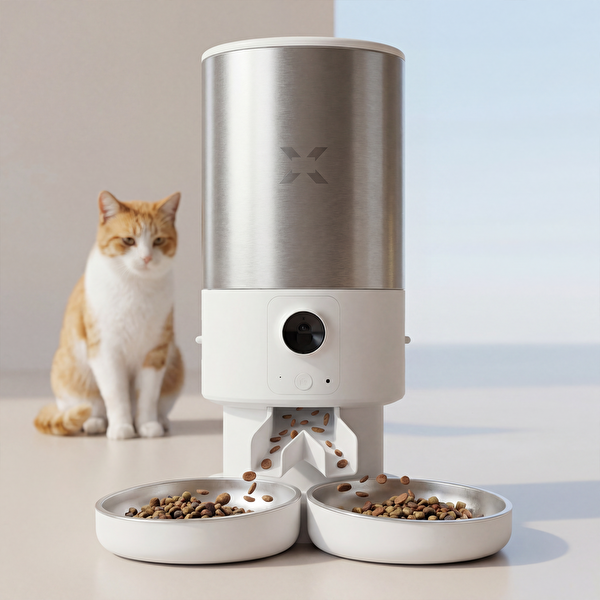 Xenon Smart Kameralı Çift Kase Kiti Paslanmaz Çelik 5 L BPA Free Sesli Görüş Destekli Akıllı Mama Kabı