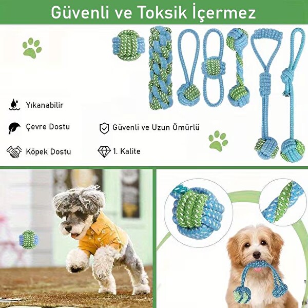 Valkyrie 7 Parça Köpek Halat Oyuncak Seti Isırma Çekiştirme Eğitim Toplu İp Oyuncağı