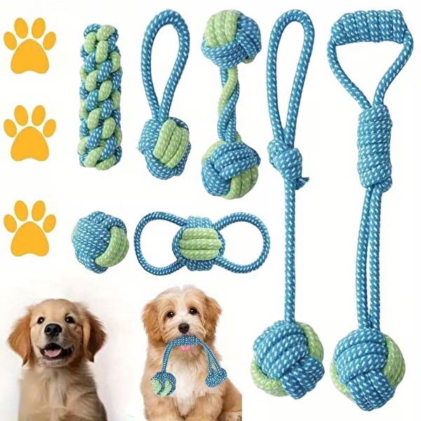 Valkyrie 7 Parça Köpek Halat Oyuncak Seti Isırma Çekiştirme Eğitim Toplu İp Oyuncağı